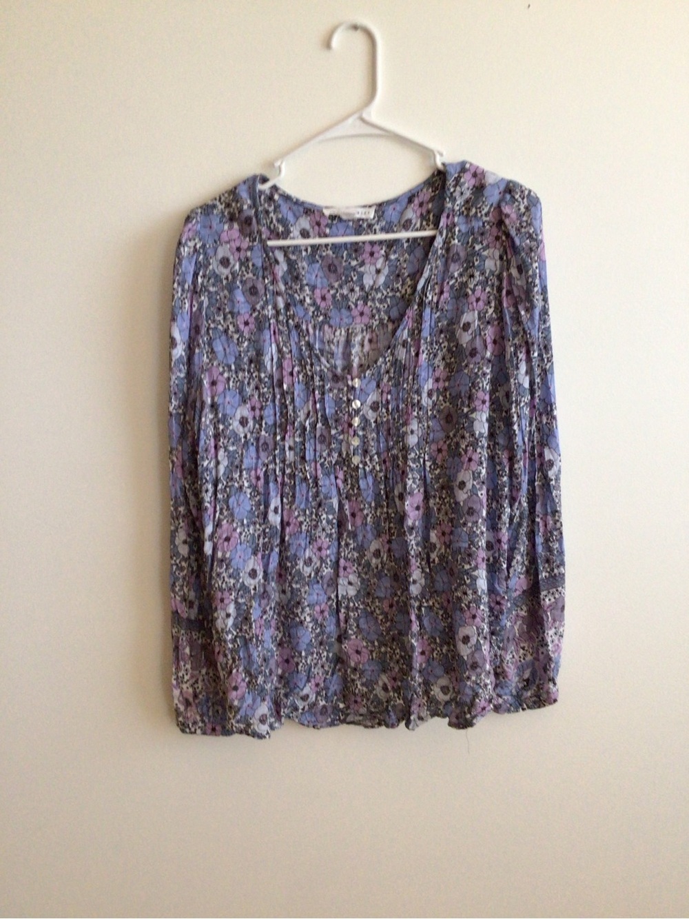 Floral Pleated Long-Sleeve Blouse - Lavender